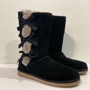 Koolaburra by UGG Victoria Tall Black Suede Boots w Bows Size 11